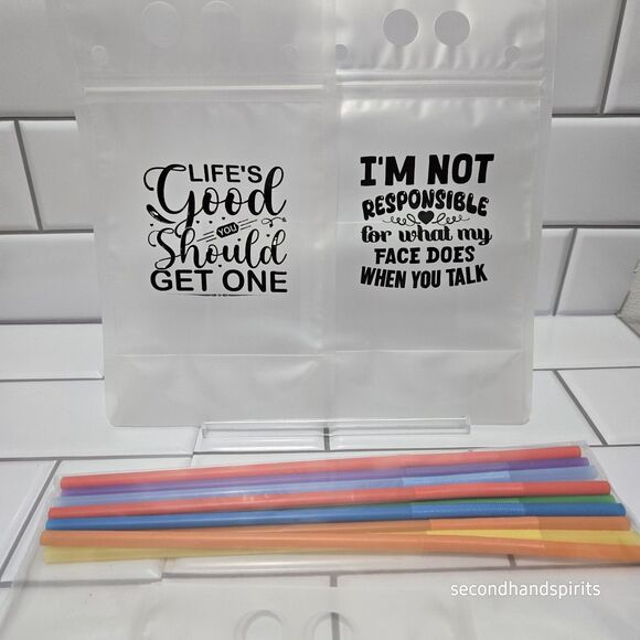 Sassy Sayings 10 Drink Pouches Bags with Straws - Reclosable Zipper Stand-up - Picture 5 of 7
